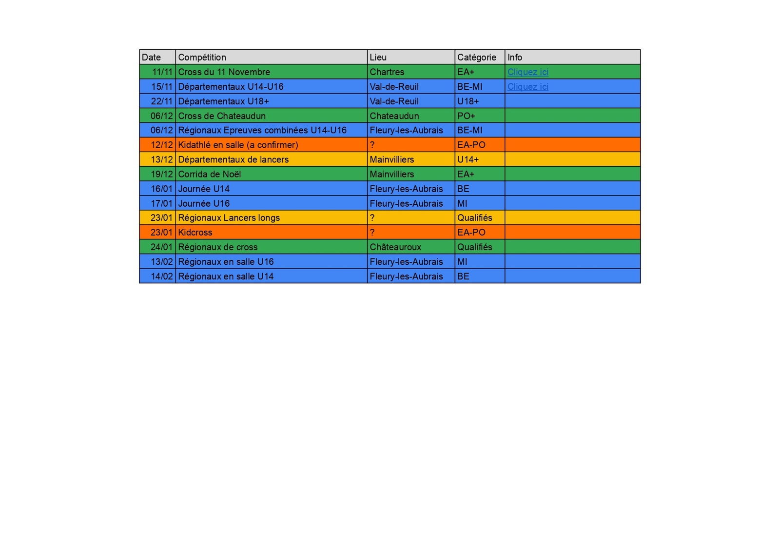 Calendrier provisoire compétitions hivernale 2026-2027