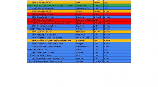 Calendrier compétitions estivales piste 2026